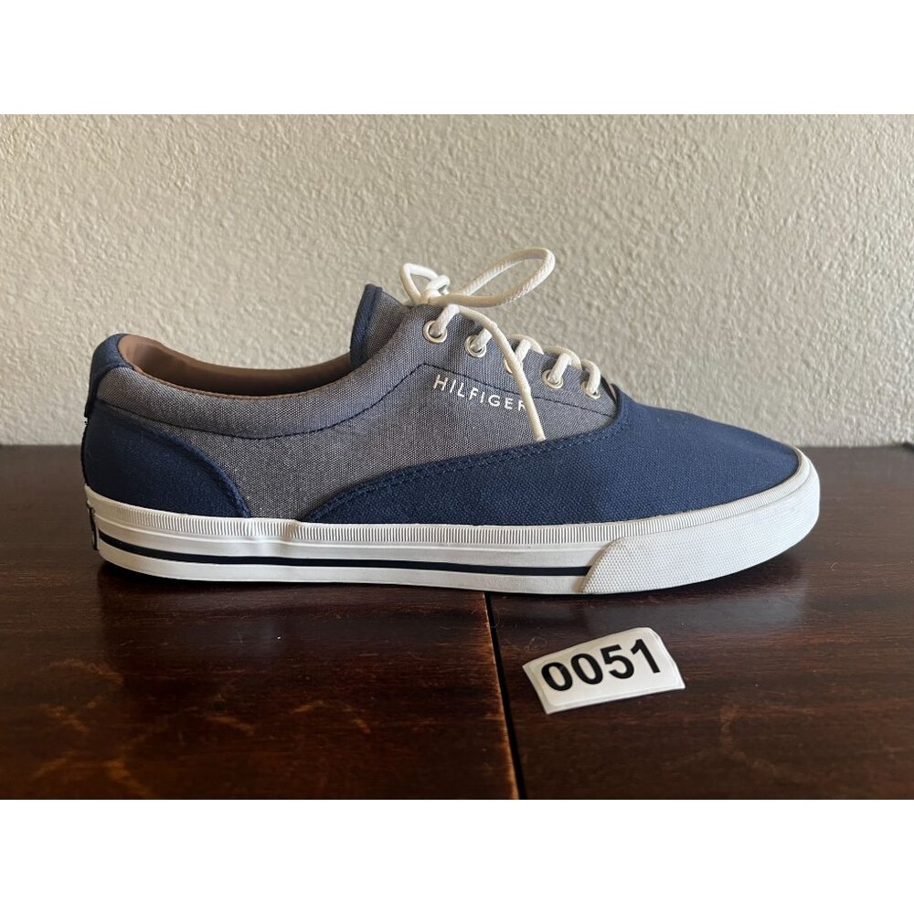 Tommy Hilfiger Mens Canvas Sneakers Low-Top US 9 Navy Blue Gray Casual Shoes Lac